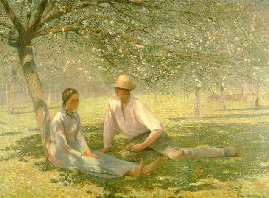 Jeune Couple Dans Un Verger Au Printemps by Henri-Jean Guillaume Martin